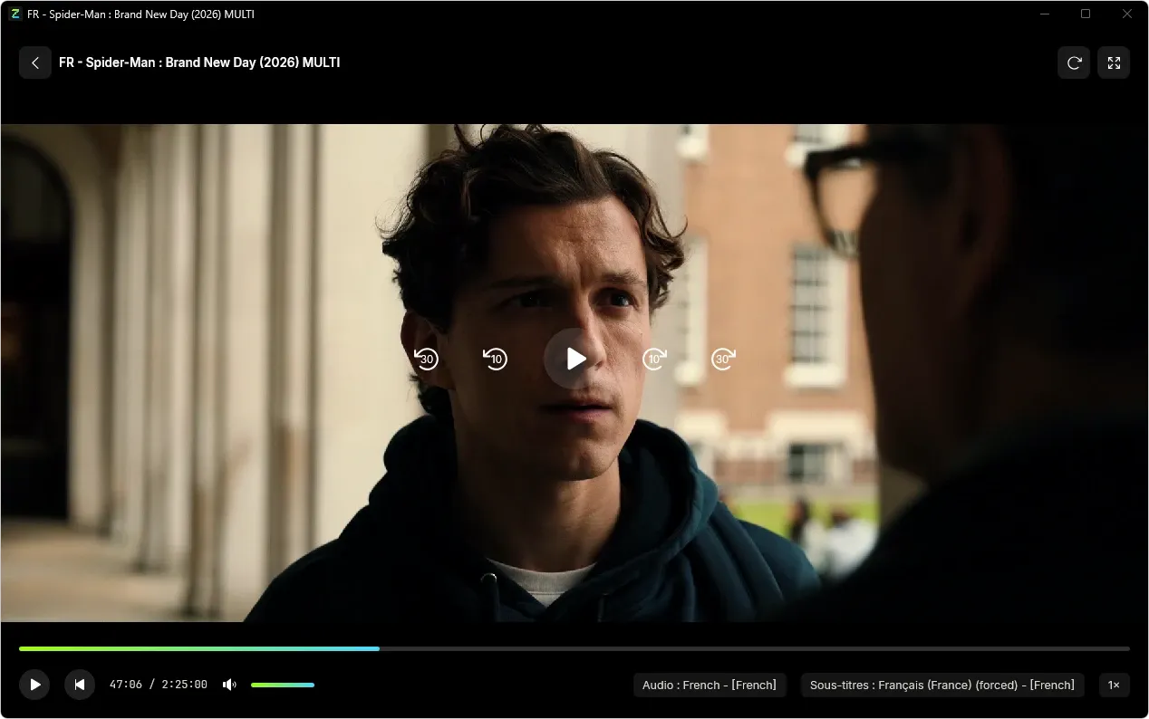 Lettore video di Zolt Player a schermo intero